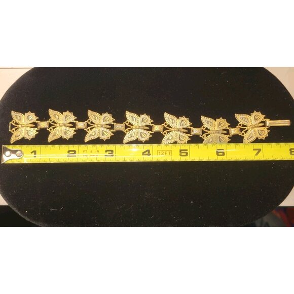 Damascene Spanish Butterfly Chain Link Gold Tone Necklace & Bracelet Vintage - Picture 5 of 8